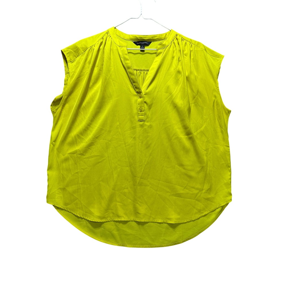 Banana Republic Blouse Women S Yellow Sleeveless V-Neck Pleated Back 792945-19